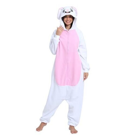ADULT RABBIT ONESIE ANIMAL PAJAMAS HALLOWEEN COSPLAY COSTUME WOMEN MEN ONE PIECE